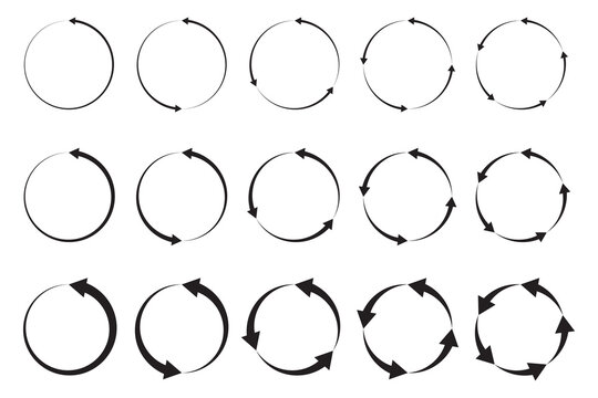 Circle arrows. Circular process, rotate infographic element. Round step loop, sync loading arrow symbol. Rotation option editable stroke vector recycle refresh signs symbol 