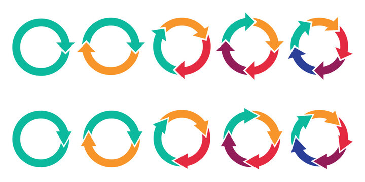Circle arrows icon set. Round reload sign, repeat icon, rotate arrow symbol, Vector illustration web design.