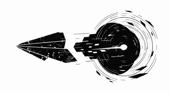 Sleek spaceship accelerating through a swirling vortex of light and energy