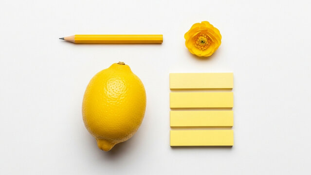 Yellow objects arranged on white background