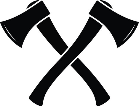Crossed axes vector icon for lumberjack logo woodworking service forest industry camping equipment and construction tool design isolated