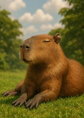 Fototapeta premium Relaxed capybara enjoying nature
