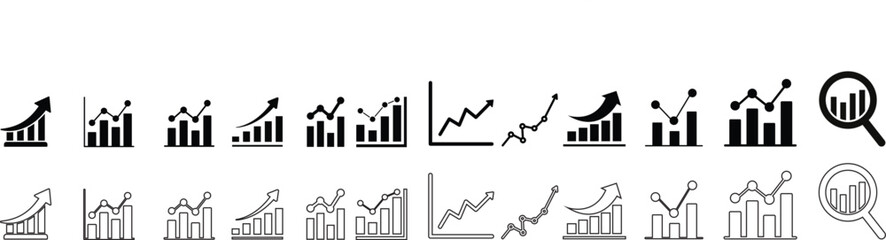 Growing bar graph icon set. Business graphs and charts icons. Statistics and analytics vector icon. Statistic and data, charts diagrams, money, down or up arrow Growth icon set. Containing arrow up, © Adam James
