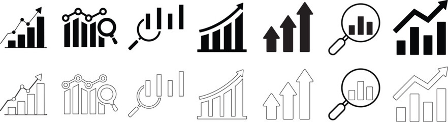 Growing bar graph icon set. Business graphs and charts icons. Statistics and analytics vector icon. Statistic and data, charts diagrams, money, down or up arrow Growth icon set. Containing arrow up, © Adam James