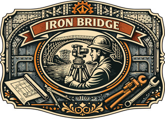Iron Bridge Engineer Vintage Belt Buckle Vector