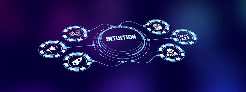 Business intuition analytics concept with digital interface dashboard, AI icons and connected technology decision system.