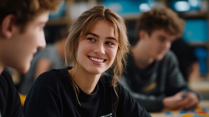Obraz premium Creative 3D printing class where students learn to bring their imaginative ideas to life with hands-on projects and mentorship from experts. Bright classroom setting with enthusiastic learners