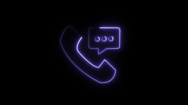 Glowing neon phone call icon with radio wave signal animation . neon line glowing call icon animation.