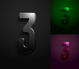 3d dark number 3, condensed gloomy numeral three, vector illustration 10eps.