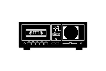 Obraz premium Retro Audio Recorder Icon: A minimalist icon of a classic cassette tape player, perfect for evoking a sense of nostalgia and the analog era.