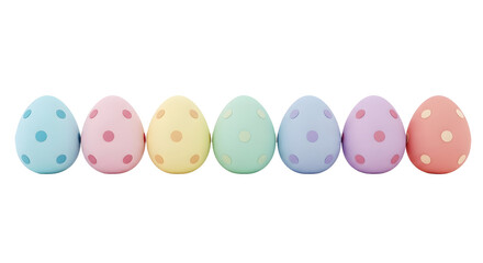 A row of colorful Easter eggs with polka dots on transparent background