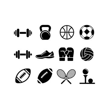 sports ball and zym equipment set vector illustration isolated on white background.