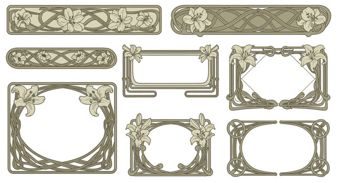 Art Nouveau Botanical Vector Borders and Elegant Vintage Frames