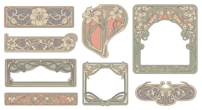 Art Nouveau Botanical Vector Borders and Elegant Vintage Frames