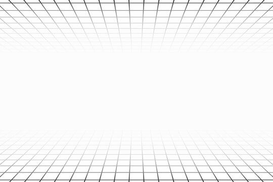 Top and bottom perspective grids vanishing into infinity. Tile floor and ceiling textures. Checkered plane patterns. Squared surfaces. Geometric design. Mesh background. Vector graphic ilustration