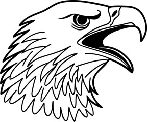eagle head illustration with open beak and detailed feathers powerful bird of prey design in black and white