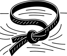 leather belt tied in a knot with loose ends, simple black and white illustration of fashion accessory