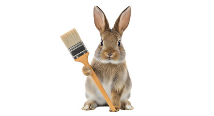 Obraz premium A cute rabbit holding a paintbrush on transparent background