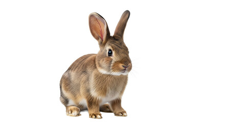 Obraz premium A brown rabbit sitting on transparent background with its ears perked up