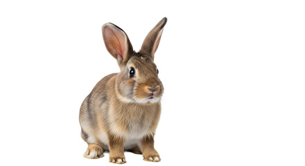 Obraz premium A cute brown rabbit sitting on a transparent background with its ears perked up