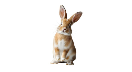 Obraz premium A cute brown and white rabbit sitting on transparent background