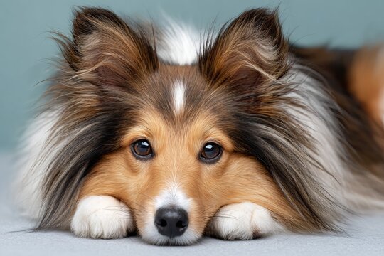 Playful Shelty with Intense Expression Captured in a Dreamlike Setting, Exuding Affection and Charm