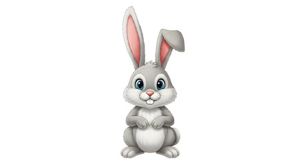 Obraz premium A cute cartoon rabbit sitting on a transparent background with big blue eyes and long ears