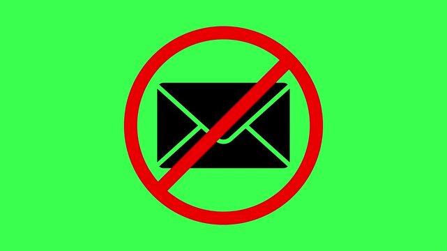 No Email Sign Continuous Loop Animation, Envelope Prohibited Symbol with Red Circle, Warning Icon on Green Screen Background, 4K Video