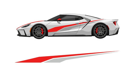 Fototapeta premium White high‑performance sports car with red and gray racing graphics.