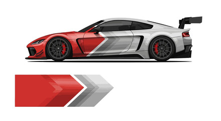 Naklejka premium High speed red and silver sports car with dynamic arrow graphic design.