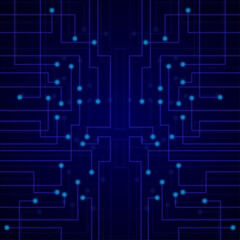 Obraz premium Abstract blue circuit board technology background, Digital network connection and data transfer concept, Futuristic artificial intelligence neural network grid, Cyber security and high tech electronic