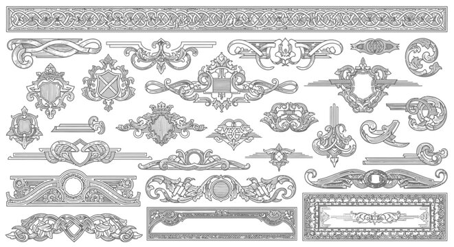 Victorian Engraved Flourishes and Vintage Certificate Vector Borders