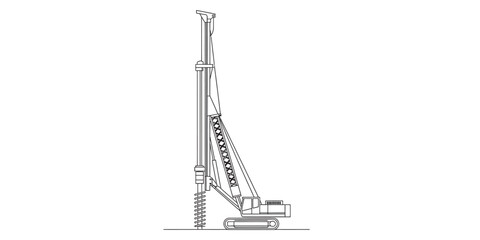 Line drawing of a heavy duty tracked drilling rig used for foundation work and soil investigation. Vector, illustration © Kanu Art_Gallery