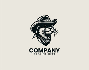 Fototapeta premium Otter mascot wearing cowboy hat and bandana in clean modern vector illustration style