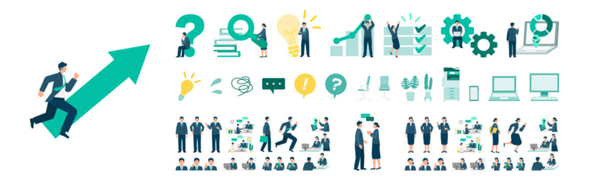 Businessman and Businesswoman Pose Set Driving Digital Transformation and Operational Reform Concept Illustration