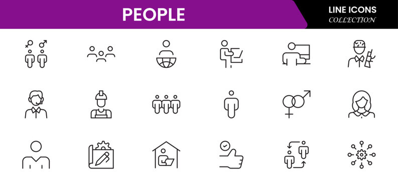 People icon set in flat style. Line icon set. Management line icons. Line Business People. Human resources. office management. Vector illustration.
