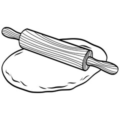 Rolling Pin Dough Flour Baking Illustration Outline Drawing