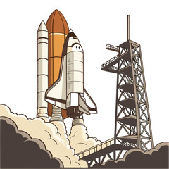 Space shuttle launching from tower with smoke and clouds © md munna