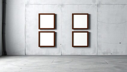 Fototapeta premium Four empty picture frames on concrete wall