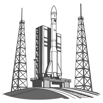 Rocket on launchpad with towers space shuttle