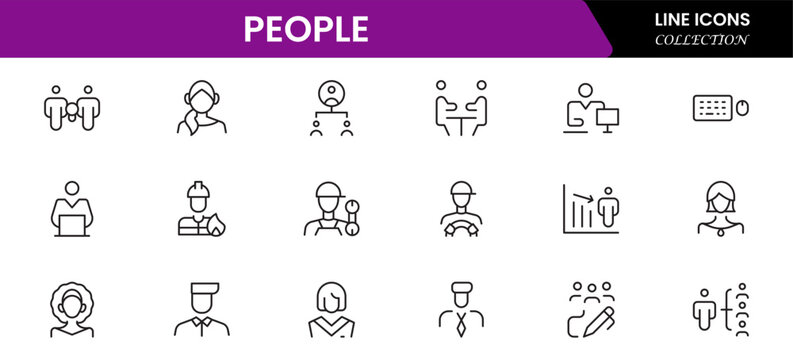 People icon set in flat style. Line icon set. Management line icons. Line Business People. Human resources. office management. Vector illustration.