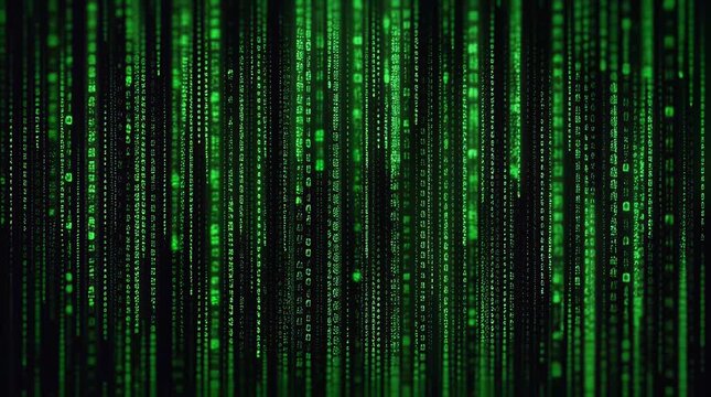 Vibrant green code streaming down in digital matrix background