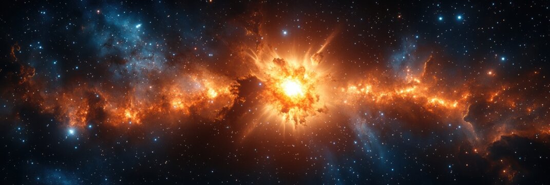 Bright exploding supernova surrounded by distant stars in space captured in 8K resolution