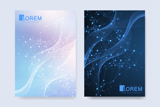 Modern medical or health care vector template for brochure or cover with abstract molecular structure, layout brochure, flyer, placard, poster, book cover design.