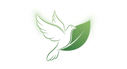 Fototapeta premium White dove flying with green leaf eco friendly symbol vector illustration