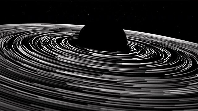 Black Hole With Dynamic Abstract Orbital Rings in Deep Space Composition; Looping