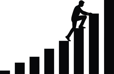 Person Climbing Bar Chart Silhouette - Business Ambition Growth Vector