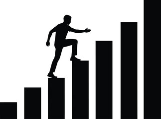 Person Climbing Bar Chart Silhouette - Business Ambition Growth Vector