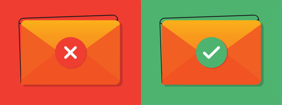 Email Confirmation and Rejection Icon. Inbox Validation Status. Vector Illustration
