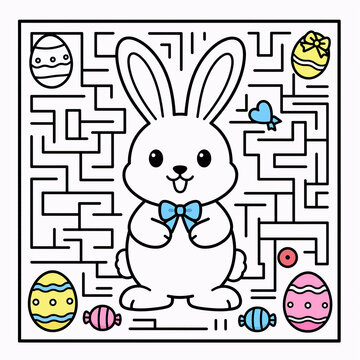 surreal, "colorful easter bunny maze puzzle for kids